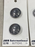 Vintage JHB International Buttons Buffalo Nickel Silver Tone (4 total)