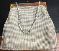 Vintage 40s Metal Mesh Bag - Whiting & Davis Ivory White Evening Handbag