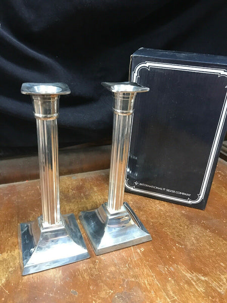 VTG International Silver co 7.5” candlesticks (Set Of 2) W Original Box