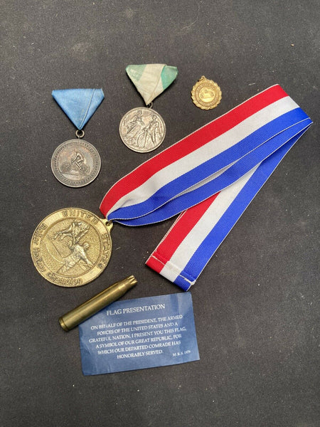 Vintage Custom Lot Of Four Medals & Memorial Rifle Squad 20 Year Service Award